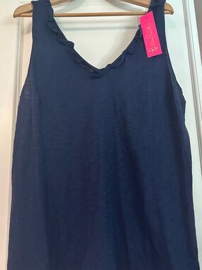 NWT Navy Cotton Lilly Tank With Ruffle Trim